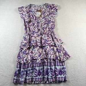Boho Beach Hut‎ Dress Womens Small Purple Floral Ruffle Tiered Boho Sundress